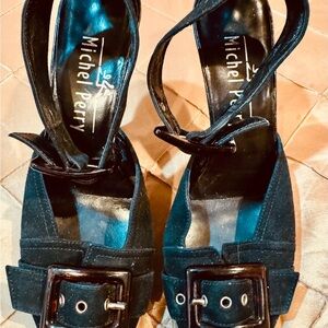 Michel Perry Black Heels with Chunky Design, Elegant Styling, 37.5